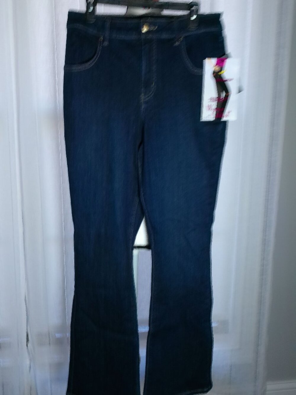 WOMEN WITH CONTROL NWT Button Zip Dark Wash Stretch Boot Cut Jeans 12P